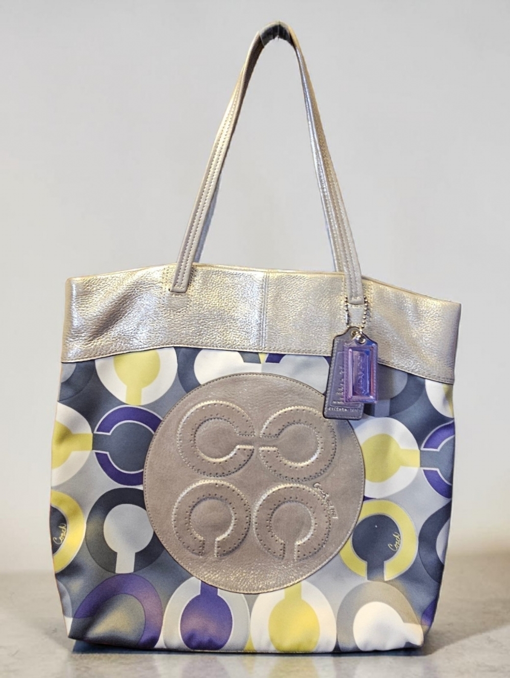 Coach Julia Opt Signature 14970 Satin And Leather Tote Bag- 2 Hang Tags